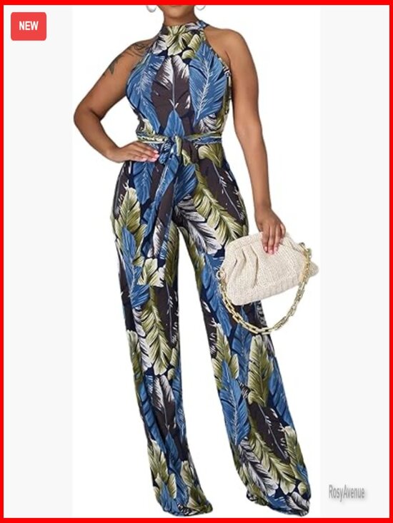 Pants - Elegant Long Straight Pant Floral Zipper Jumpsuit